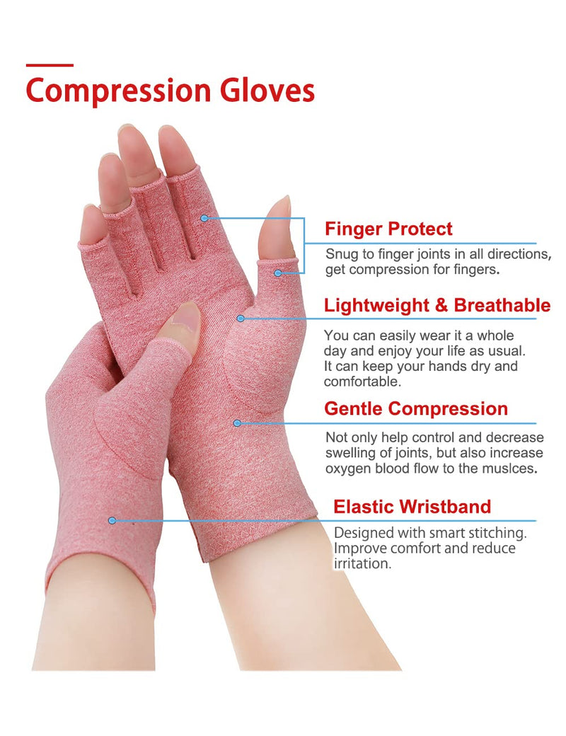 Osteoarthritis Gloves, Fingerless Gloves, Rheumatism Compression Gloves, Arthriti Gaming Gloves, Rheumatic Pain Relief, Rsi, Carpal Tunnel Syndrome (M, Gray + Pink) - NewNest Australia