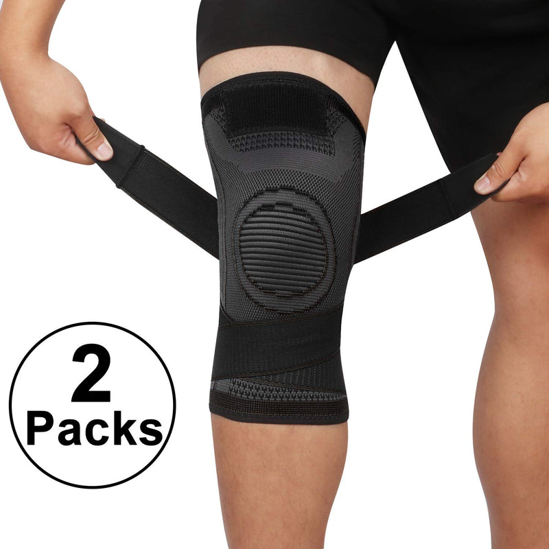 Knee Supports 2 Pack Knee Brace with Adjustable Strap Compression Knee Sleeves for Running Joint Pain Arthritis Meniscus Tear Cartilage Damage Tendonitis Quick Recovery Unisex Black Small - NewNest Australia