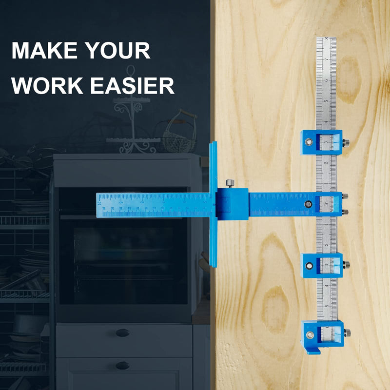 Cabinet Hardware Jig,Adjustable Punch Locator Woodworking Drill Dowelling Guide Template for Installation of Handles, Knobs on Doors and Drawer Pull,Easy Installation. Blue - NewNest Australia
