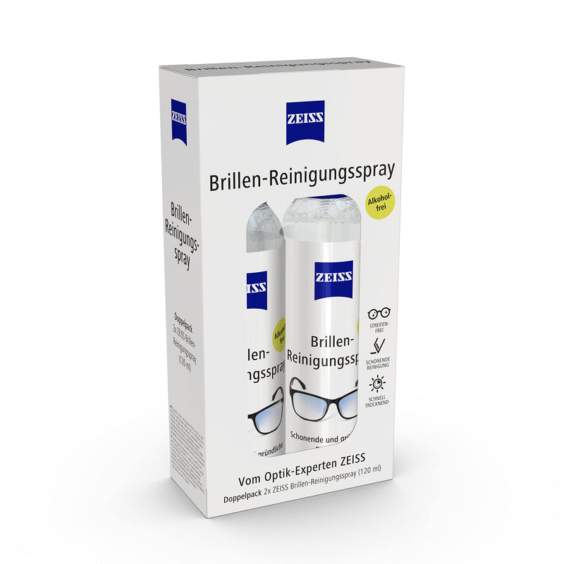 ZEISS set consisting of 1x alcohol-free glasses cleaning spray double pack 2x 120ml and 1x ZEISS anti-fog spray with 15ml content - NewNest Australia