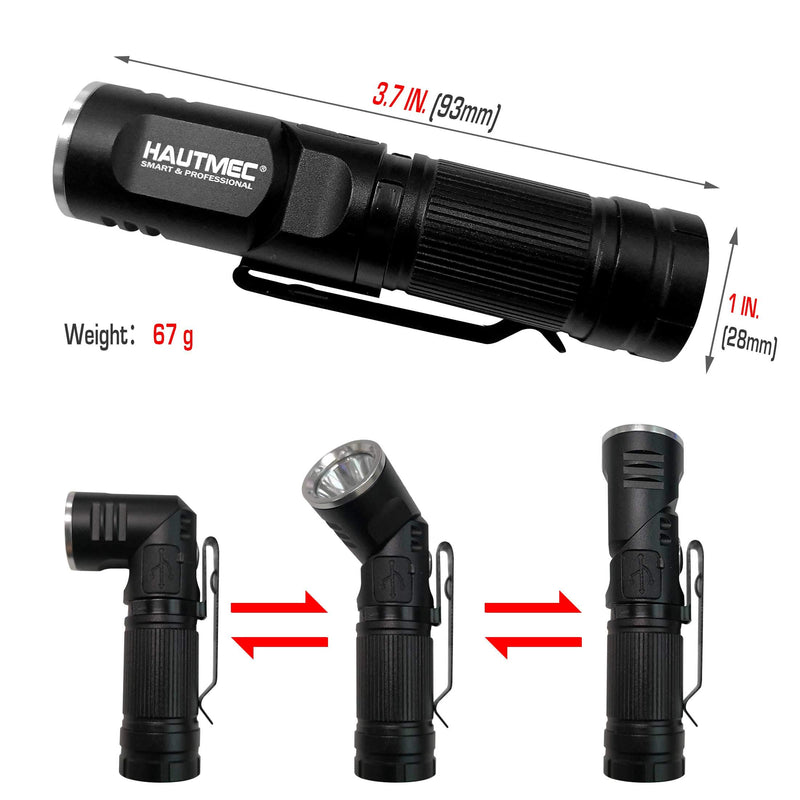 HAUTMEC Tactical LED Flashlight with Adjustable 90 Degree Head, Magnetic Tail, Compact Waterproof Aluminum Design, USB Rechargeable Lithium Battery Included, 3 Models, HT0092-WL Cylinder - NewNest Australia