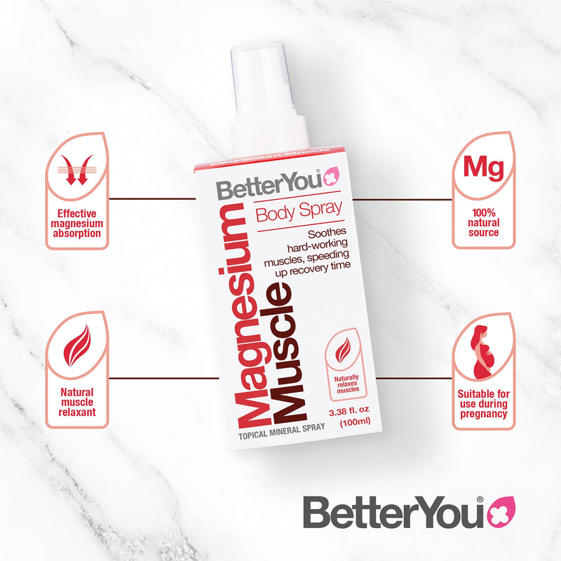 BetterYou Magnesium Muscle Body Spray | Pure, Clean and Natural Source of Magnesium Chloride | Helps Reduce Recovery Time and Soothes Hard-working Muscles | 100ml (600 Sprays) - NewNest Australia