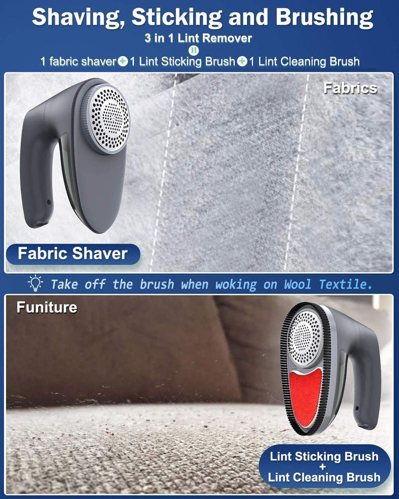 POPCHOSE Fabric Shaver, Rechargeable Lint Remover with 6-Blades and Electrostatic Brush, Effectively and Quickly Remove Fuzz for Clothes, Sweater, Couch, Blanket, Curtain, Wool, Cashmere - NewNest Australia