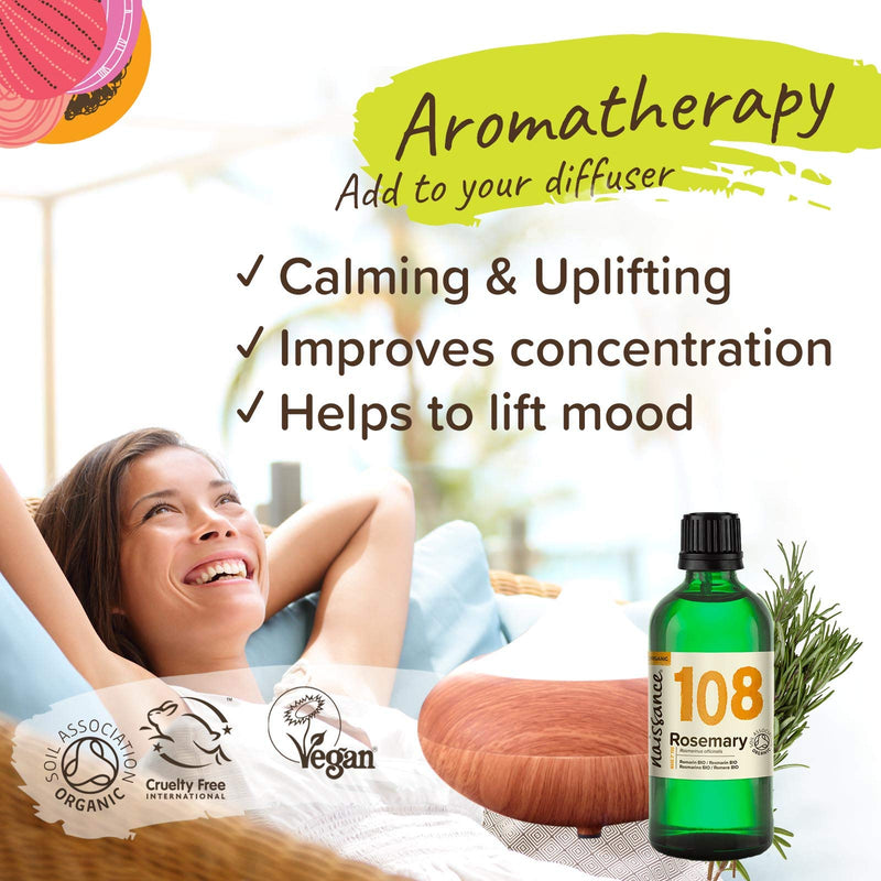 Naissance Rosemary Oil Organic (No. 108) - 50Ml - Pure Organic Rosemary Essential Oil For Hair, Beard, Face, Natural Cosmetics, Massage, Aromatherapy - Fragrance Oil For Aroma Diffusers - NewNest Australia