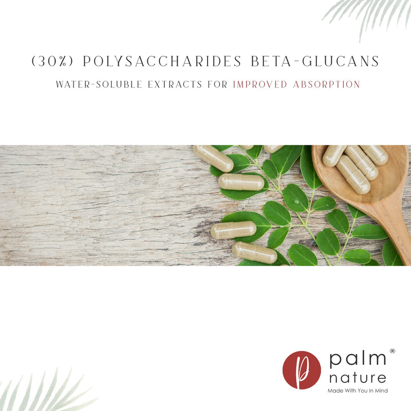 Palm Nature 7 Mushroom Complex - High Strength Extracts Not Powders - 30% Beta-Glucans - 90 Vegan Capsules - 1500mg Per Serving - Lions Mane, Chaga, Reishi, Shiitake, Maitake, Tremella, Cordyceps - NewNest Australia