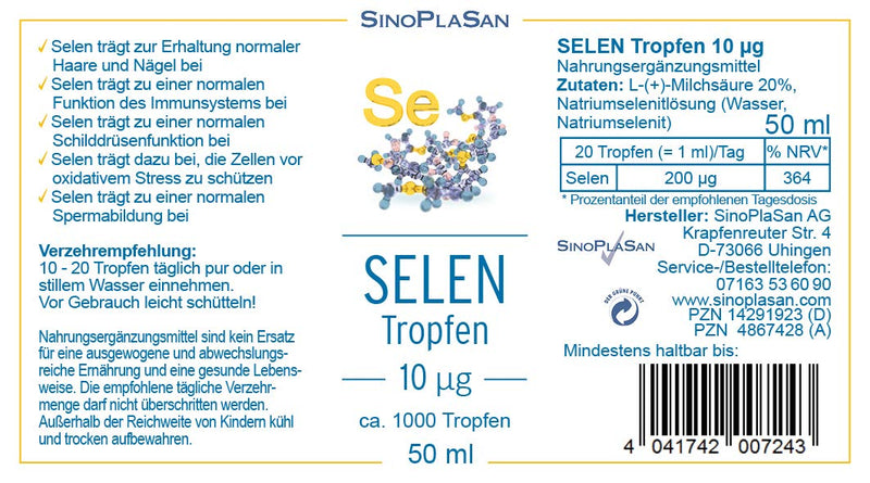 Selenium drops liquid 200µg, 10µg per drop, 200µg per daily dose, VERY HIGH ABSORPTION, vegan, WITH ALL ANALYSIS - NewNest Australia