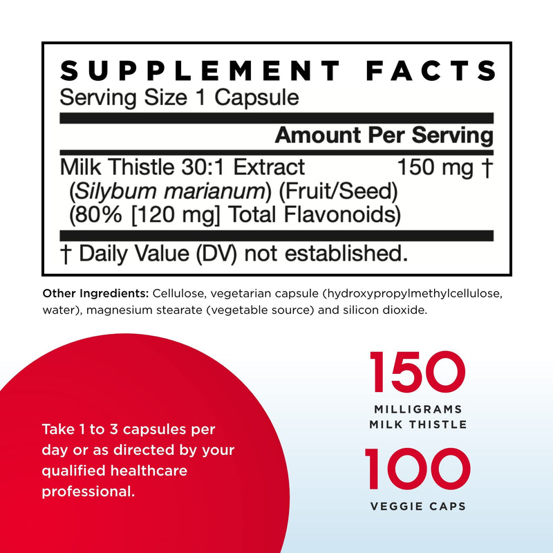 Jarrow Formulas Milk Thistle 150 mg - 100 Veggie Capsules - Antioxidant Supporting Immune Response, Liver Function & Glutathione - Up to 100 Servings 100 Count (Pack of 1) - NewNest Australia