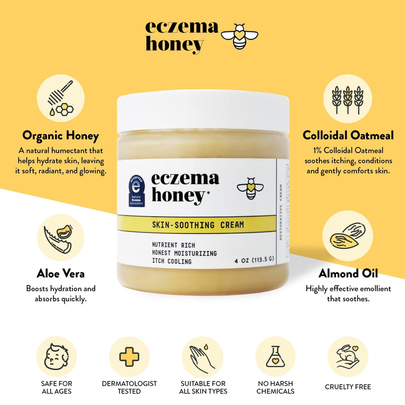 Eczema Honey Original Skin-Soothing Cream for Sensitive Skin- Relieves Dry, Itchy, Irritated Skin, Fast Absorbing with Colloidal Oatmeal and Restorative Oils Cruelty Free Eczema Relief (4oz) - NewNest Australia