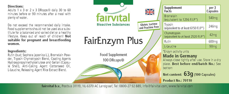 Fairvital | FairEnzym Plus - Multi Enzyme Complex - with Rutoside, Bromelain, Trypsin & Chymotrypsin HIGH DOSE - 100 DRCaps™ - NewNest Australia