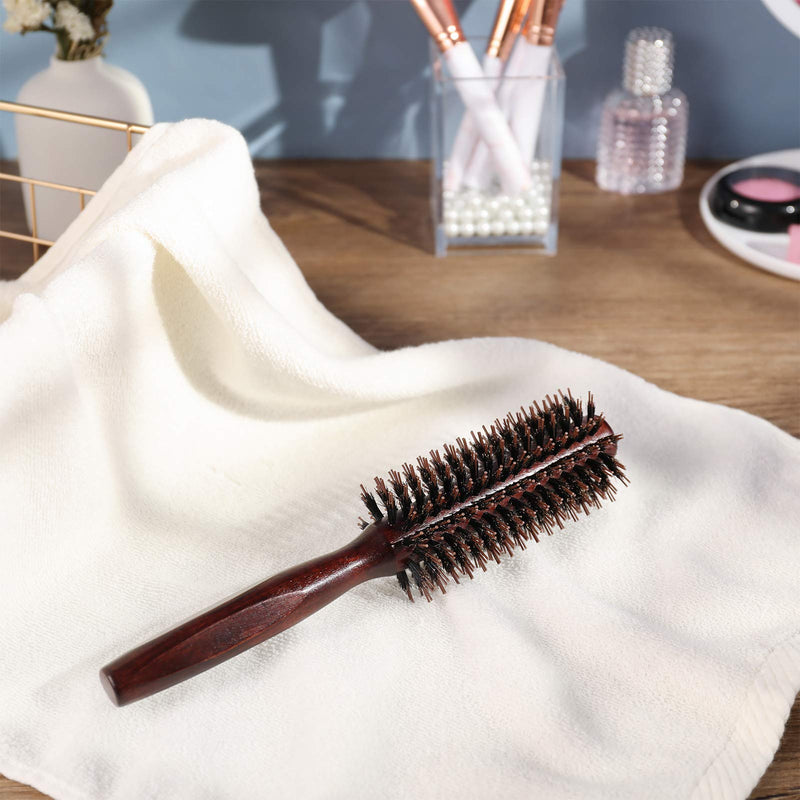 Firtink 1 Pack Boar Bristle Round Brush Round Hair Brush, Wooden Handle Styling Brush Anti Static Quiff Roller Hair Comb for Men and Women, Straightening and Curling, Wet and Dry Hair - NewNest Australia