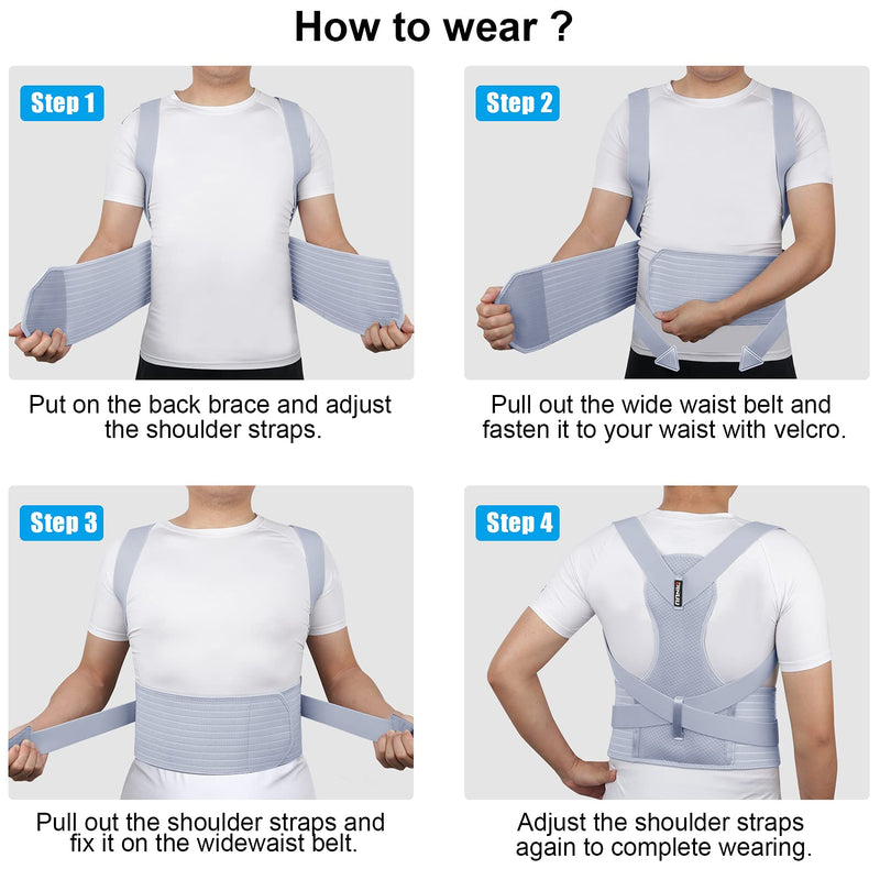 ZINUU Posture Corrector for Women Men Upper Back Brace Lower Back Support Belt Adjustable Shoulder Support Lumbar Belt Back Pain Relief For Father Mother Gifts- Waist 70-130 cm Grey - NewNest Australia