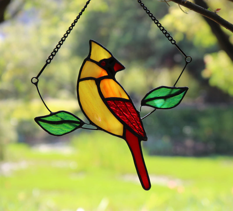 HAOSUM Northern Cardinal Stained Glass Window Hangings,Red Birds Ornaments Stained Glass Suncatcher,Red Cardinal Decor for Housewarming,Cardinal Memorial Gift for Women,Grandparents,Friends (Female) Female - NewNest Australia