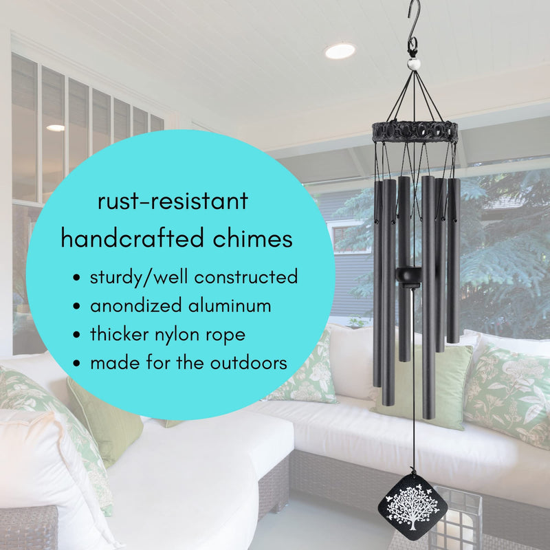 Solsken Home Memorial Wind Chimes - Sympathy Wind Chimes - Relaxing, Sweet Tones - Black - 29" BLACK Colored Aluminum - NewNest Australia