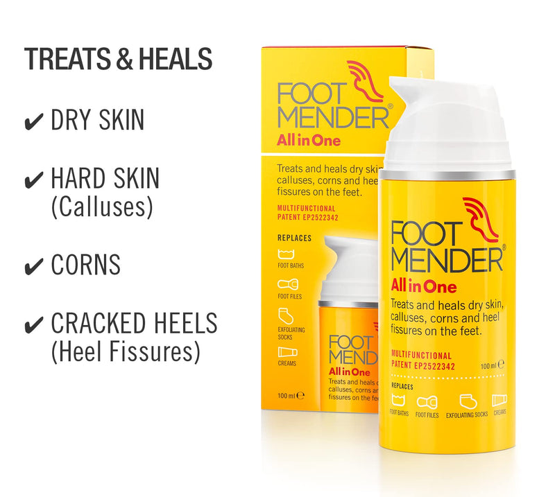 Footmender All in One | Treats and Heals Dry Feet, Hard Skin (calluses), Corns and Cracked Heels (Heel fissures) | Significant Effect After First Treatment | 100ml - NewNest Australia