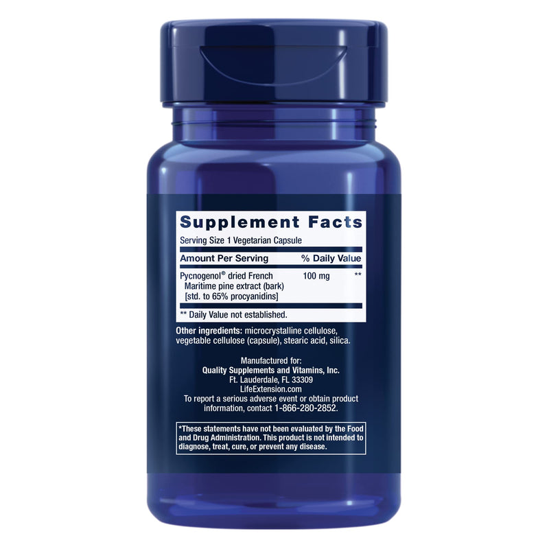 Life Extension Pycnogenol French Maritime Pine Bark Extract, 100 Mg - For Antioxidant & Blood Sugar Support + Vascular Health & Circulation - Gluten Free, Non-GMO - 60 Vegetarian Capsules - NewNest Australia