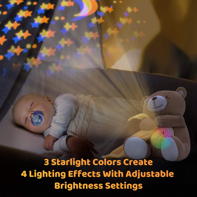 BEREST Rechargeable Baby Sleep Soother Smile Bear, Mom's Heartbeat Baby Cry Sensor Lullabies & Shusher Sound Soother, Nursery Decor Night Light Projector Toddler Crib Sleeping Aid, Baby Shower Gifts Coffee Brown - NewNest Australia