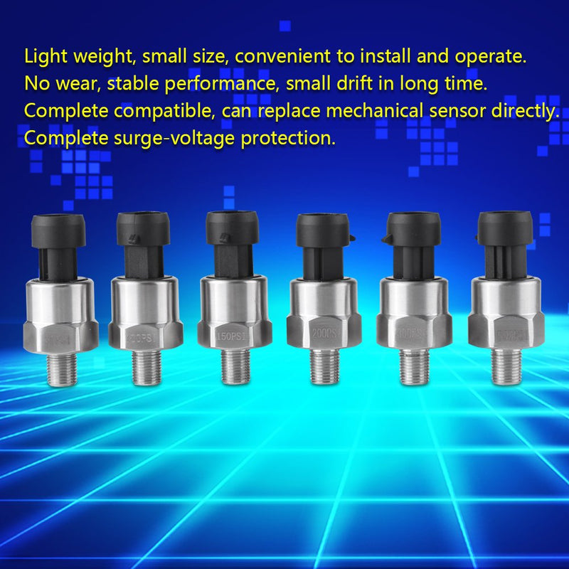 Pressure Transducer Sender Sensor for Oil Fuel Air Water, 1/8"NPT Thread Stainless Steel (100PSI) - NewNest Australia