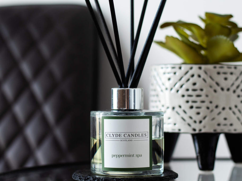 Peppermint Spa Reed Diffuser - Clyde Candles, Luxury Diffuser Oil with a Set of 7 Fibre Sticks, 100ml, Best Aroma Scent for Home, Kitchen, Living Room, Bathroom. Fragrance Diffusers Set with Sticks - NewNest Australia