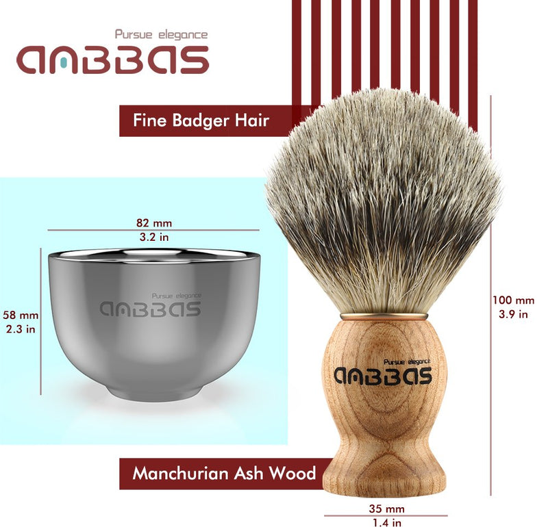 Anbbas Badger Hair Shaving Brush with Shaving Bowl and Brush Holder Classic Wet Shave Shaving Set Men's Gift Set Shaving Set 2 - NewNest Australia