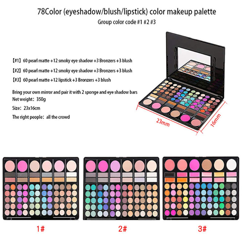 FantasyDay® Professional 78 Colours Eyeshadow Palette Makeup Contouring Kit Combination with Lipgloss, Blusher and Concealer - #3 - Ideal for Professional and Daily Use - NewNest Australia