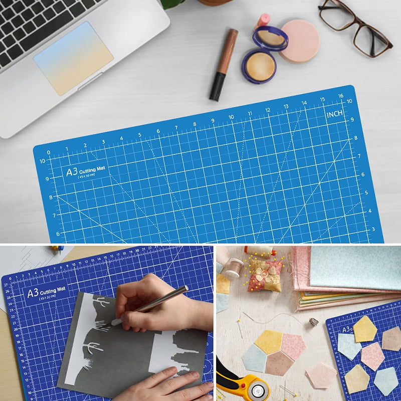 Headley Tools 12 x 18 Inch Self Healing Cutting Mat, Durable Non-Slip Rotary Cutting Mat Double Sided 5-Ply Gridded A3 Cutting Board for Craft, Fabric, Quilting, Sewing, Scrapbooking Project, Blue Light Blue/Dark Blue - NewNest Australia