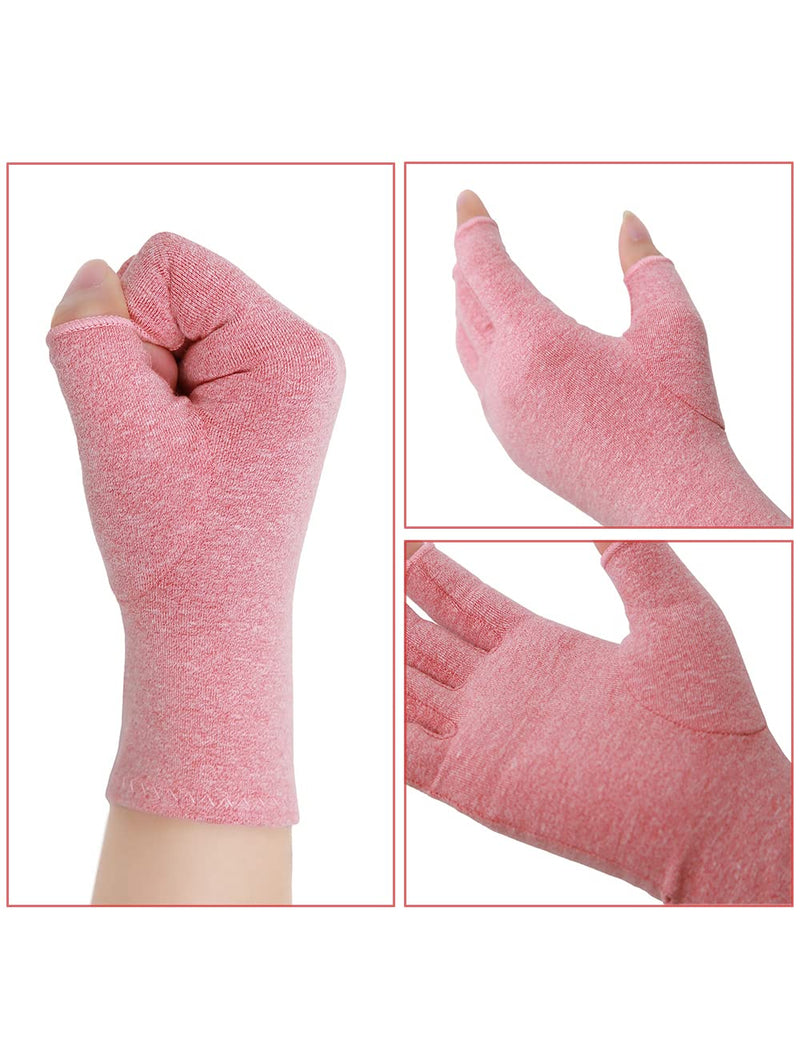 AovYoo 2 Pairs Fingerless Arhritis Compression Gloves Raynauds Gloves Rheumatoid Osteoarthritis Wrist Supports -Hand Pain Relief (M, Pink) M - NewNest Australia