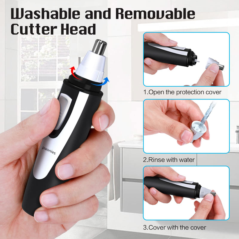 Nose Hair Trimmer Nose Hair Trimmer Ear Hair Trimmer, Professional Painless Eyebrow and Eye Hair Trimmer for Men and Women, Battery Operated, IPX7 Waterproof Double Blades Black - NewNest Australia