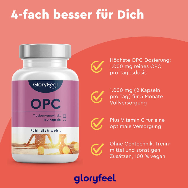 Opc Grape Seed Extract Capsules - 1000Mg Pure Opc From Original French Grapes Per Daily Dose - 95% Real Opc Content Plus Vitamin C - Laboratory Tested And Made In Germany Without Additives - NewNest Australia