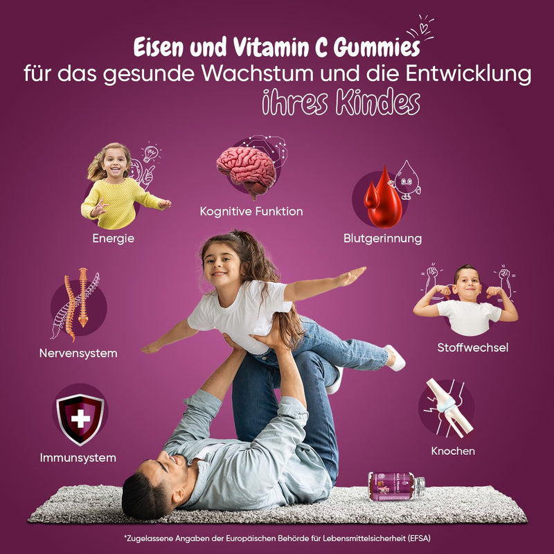 Iron & Vitamin C for Children - 7mg Iron - 4 Month Supply - Increase Iron Absorption with 10mg Vitamin C - Vegan Gummy Bears with Berry Flavor - Immune System, Bones, Teeth & Growth - maxmedix - NewNest Australia