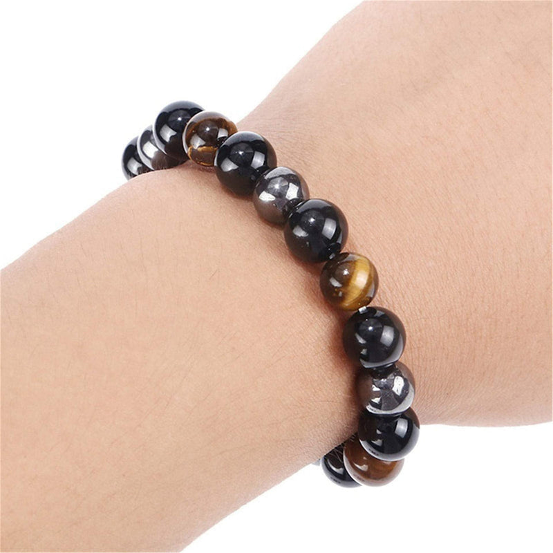 Triple Protection Bracelet for Bring Luck and Prosperity Hematite Black Obsidian Tiger Eye Stone Bracelets for Men Women, Beaded Buddha Healing Rope Uni Bracelet (2pcs) A - NewNest Australia