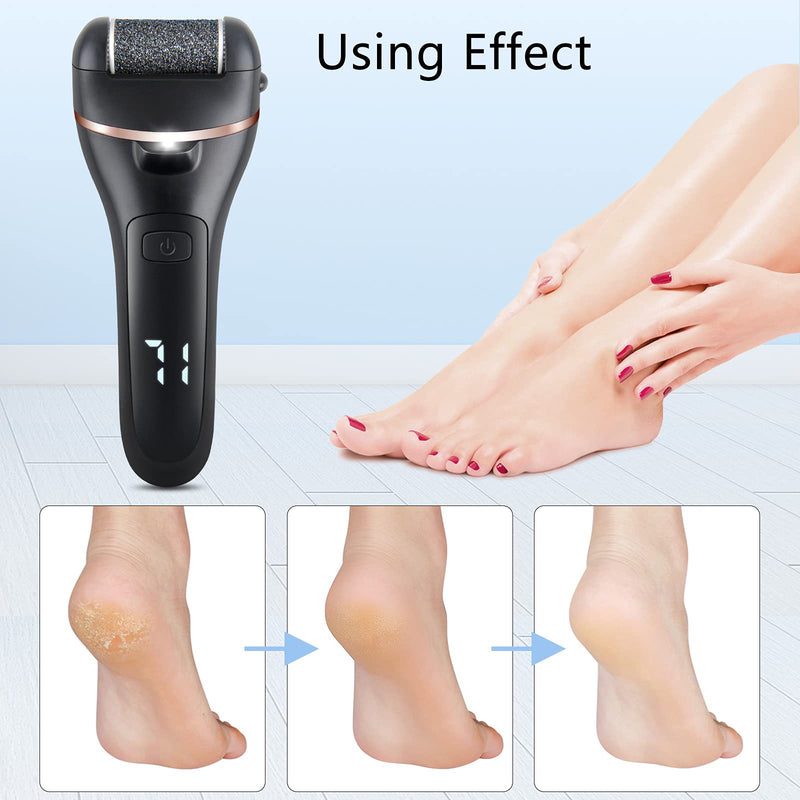 ZOUYUE Electric Foot File Pedicure Set, Rechargeable Waterproof Hard Skin Remover with 3 Rollers and 2 Speeds, Callus Remover Foot Care Gift Kit for Cracked Heels Calluses and Dead Skin(Black) - NewNest Australia