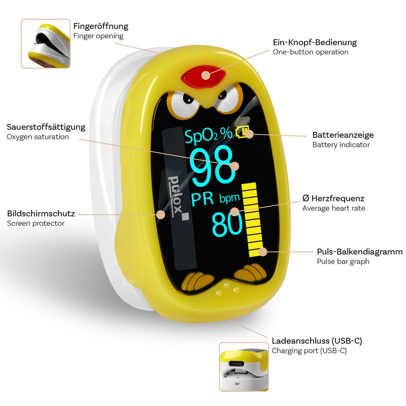 Pulox PO-210B children's pulse oximeter - battery-operated finger pulse oximeter for children and toddlers - NewNest Australia