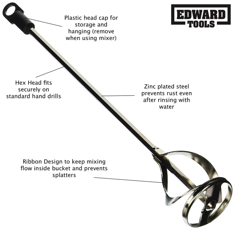 Edward Tools Paint and Mud Mixer for drill in 1 to 5 gallon buckets - Fits all standard drills - Zinc plated steel - Reinforced weld - Hex head for non slip - Easy to clean - Paint mixer attachment - NewNest Australia