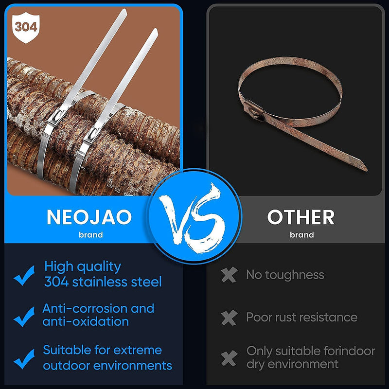 Neojao Metal Zip Ties,100 Pcs 11.8 Inch,304 Stainless Steel Zip Ties Multi-purpose Metal Cable Ties-Suitable for Outdoor Chain Link Fence and Exhaust Wrap Zip Ties - NewNest Australia