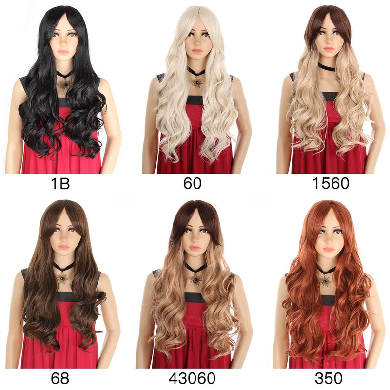 Xtrend 24Inch Body Wave Copper Red Wigs with Bangs Middle Part Natural Looking Glueless Long Curly Wavy Wig for Women Heat Resistant Fiber Synthetic Wigs for Daily Use 24 Inch (Pack of 1) Body Wave-Copper Red - NewNest Australia