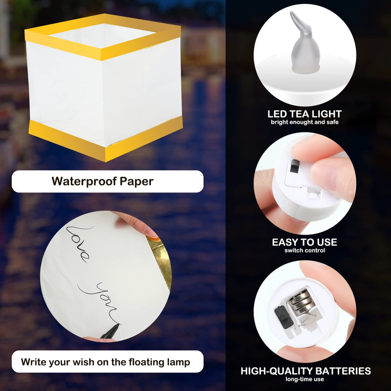 12 Set LED Floating Candles for Pool, Square Chinese Lanterns Wishing, Praying Floating, River Paper Candle Light LED Lanterns Floating Floating Water Lanterns for Pool Lake River Home Decor, 5.9 Inch - NewNest Australia