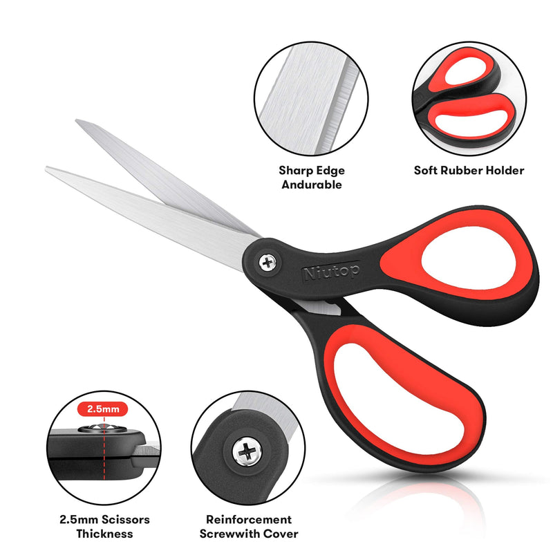 Scissors, Niutop 8" All Purpose Scissors Ergonomic Comfort Grip Craft Shears Sharp Scissors for Office Household Sewing High/Middle School Students Supplies, Black-Gray/Black-Red/Black-Yellow, 3-Pack - NewNest Australia