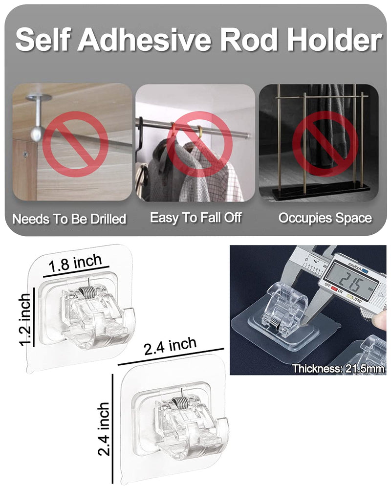 Curtain Rod Bracket No Drilling 8pcs, Self Adhesive Nail Free Curtain Rod Wall Brackets Hooks, Adjustable Drapery Towel Holder Fixing Hook for Home Bathroom Kitchen and Hotel Use (Transparent) Transparent - NewNest Australia