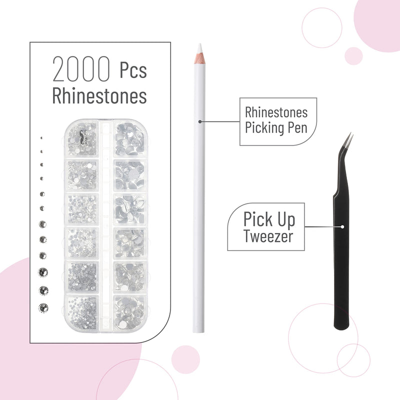 Mr. Pen- Rhinestones, 2000 pcs with Pick Up Tweezer and Rhinestones Picking Pen, 12 Sizes, Flat Back Round Rhinestones, Rhinestones for Crafts, Face gems, Rhinestones for Nails, Rhinestones for Makeup - NewNest Australia