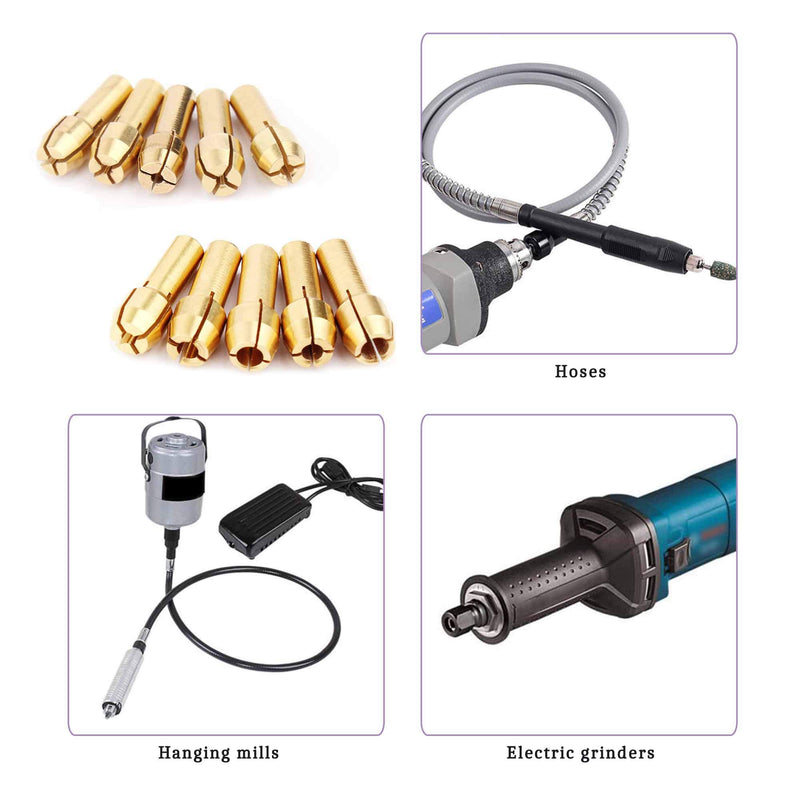 SUKEO Brass Collet Mini Electric Grinder Quick Change Drill Chuck Bit Sets 0.5-3.2mm (1/64 Inch to 1/8 Inch) Shank Diameter 4.3mm / 0.17'' for Rotary Tools (Pack of 10pcs) - NewNest Australia