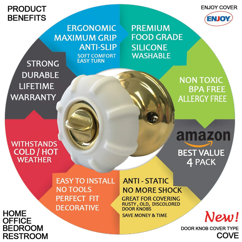 New Enjoy Cover - Door Knob Cover Grips Non Slip Arthritis & Senior Living Aids Grippy Easy Open Decorative. Simple Functional Effective Solution- 4 Pack (White, Cove) - NewNest Australia