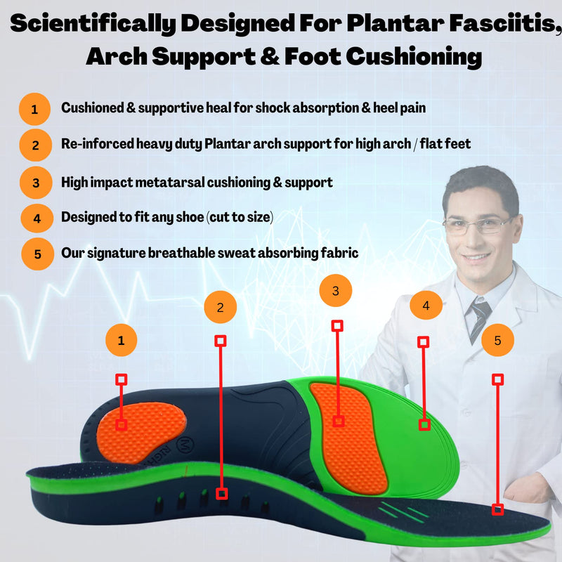 Plantar People Orthotic Insoles Full Length with Arch Supports & Silicone Heel Pads, Metatarsal and Heel Cushion for Plantar Fasciitis Treatment (L) UK 9-10.5 - NewNest Australia