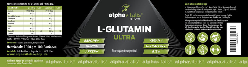 L-glutamine powder ULTRA - 99.95% pure - 1000g - neutral - vegan - gluten-free - lactose-free - finest L-glutamine powder in premium quality 1 kg (pack of 1) - NewNest Australia
