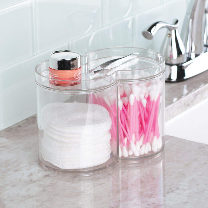 iDesign Clarity Plastic Stackable Makeup and Cosmetic Storage Canister Container with Two Compartments for Bathroom, Vanity, Kitchen, Bedroom, 6.12" x 3.62" x 4.35", Clear Duo Cup - NewNest Australia