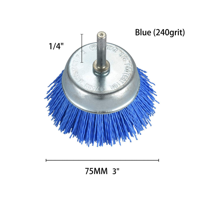 TILAX 3 Inch Abrasive Wire Cup Brush Assorted Cup Brushes 3 Pcs, Nylon Cup Brush for Drill 1/4" Arbor, Grit 80# 120# 320# Cleaning Rust, Stripping and Abrasive, for Drill Attachment - NewNest Australia