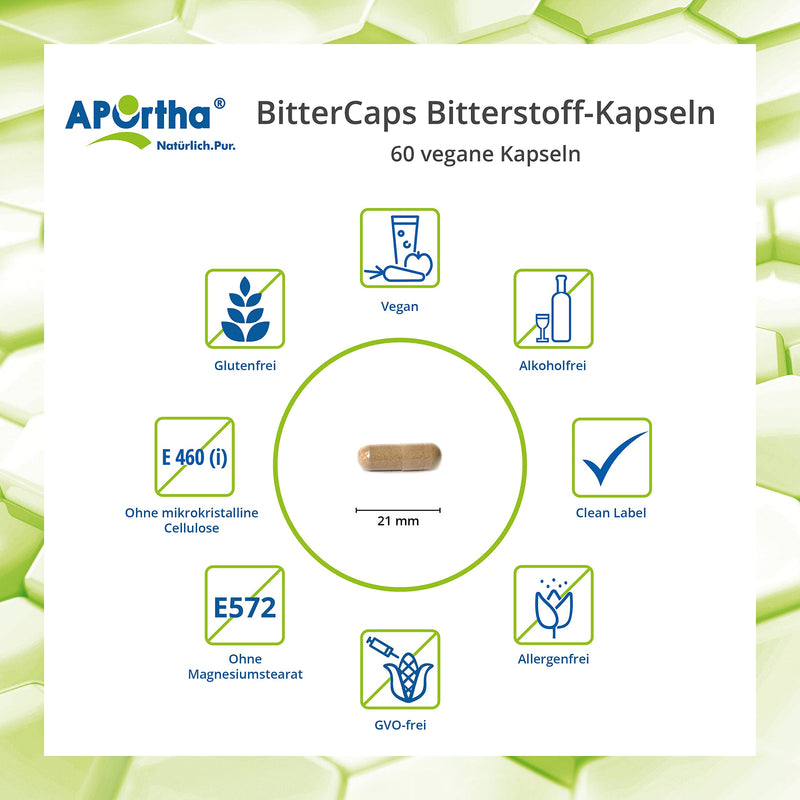 Aportha Bittercaps Bitter Substance Capsules, 60 Vegan Capsules, Made From 30 Plant Substances, No Bitter Taste, Alcohol-Free, Vegan, Gluten Free, Lactose Free, Allergy Free - NewNest Australia