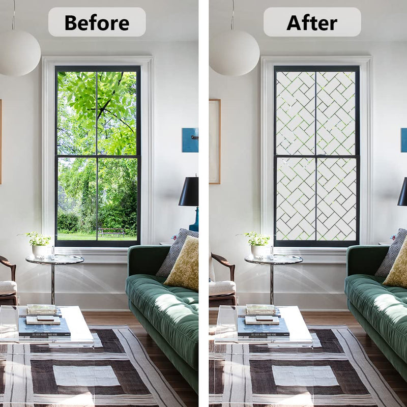 Kromapolis Window Film, Privacy 3D Frosted Glass Clings, Decorative Glass Static Cling, Herringbone Window Clings for Glass Windows, Bathroom Window Privacy Film, Non-Adhesive (17.5In by 78.7In) 17.5In by 78.7In - NewNest Australia