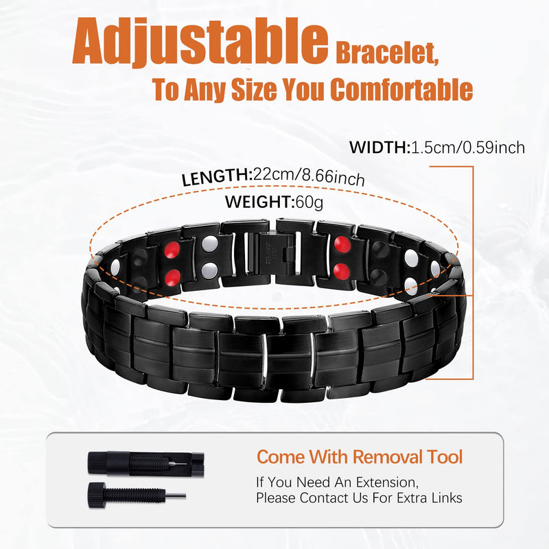 Jeracol Titanium Steel Magnetic Bracelets for Men,4 Element Double Row Strength Magnets Wristband Magnetic Brazaletes with Free Links Removal Tool & Jewelry Gift Box A-black - NewNest Australia