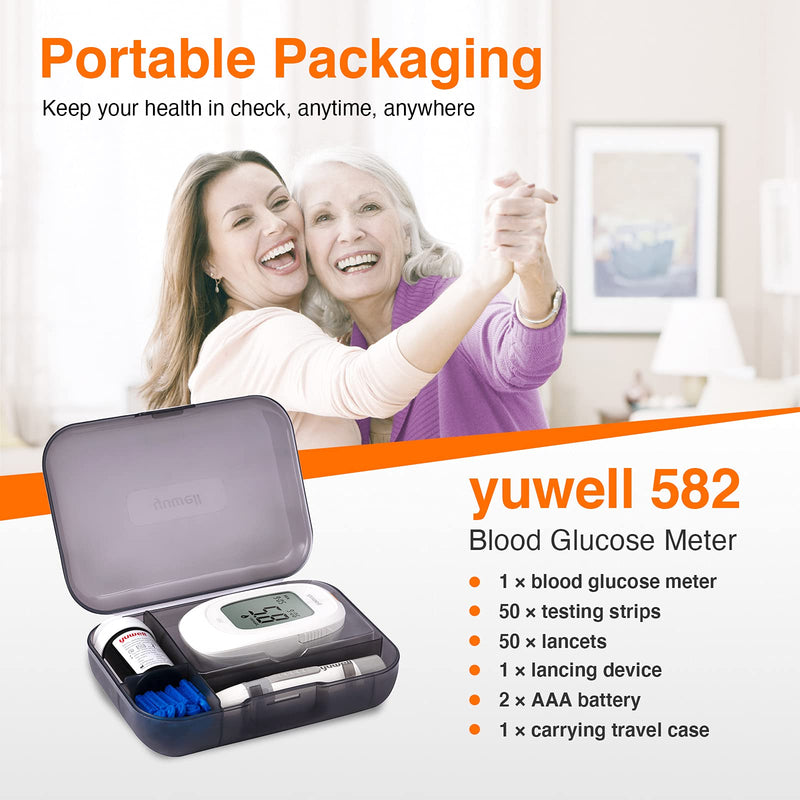 yuwell Blood Sugar Monitor, Diabetes Testing Kit with Test Strips x 50 and Lancets x 50, Blood Glucose Meter Ideal for Home Use, Batteries Include (Model 582) 582(with 50pcs test strip) - NewNest Australia