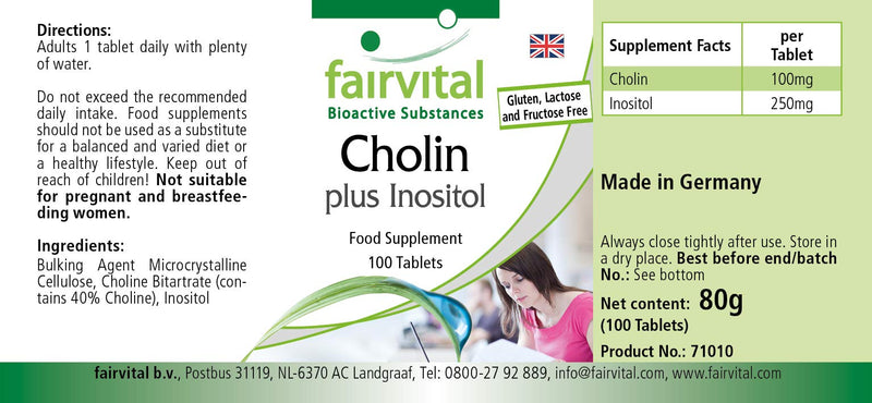 Fairvital | Choline bitartrate plus inositol - HIGH DOSE - VEGAN - 100 tablets - NewNest Australia